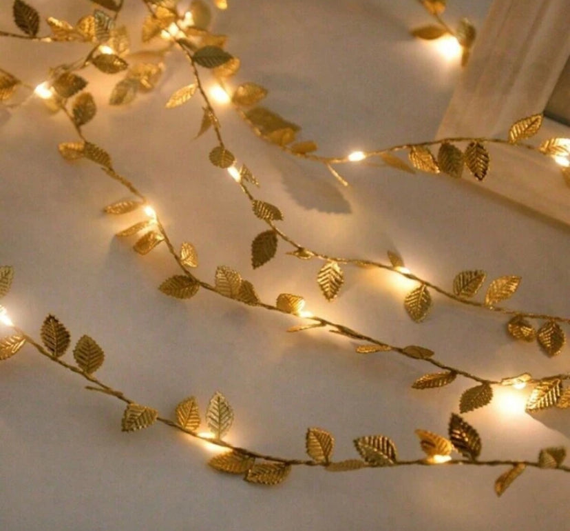 Gold Leaf Garland with Fairy Lights