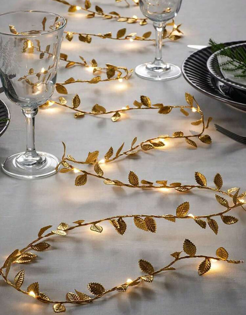 Gold Leaf Garland with Fairy Lights