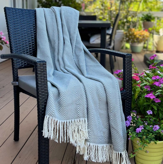 Grey Herringbone Blanket Throw